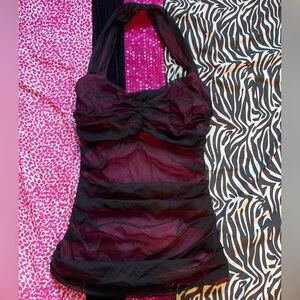 Bebe Pink and Black mesh halter top